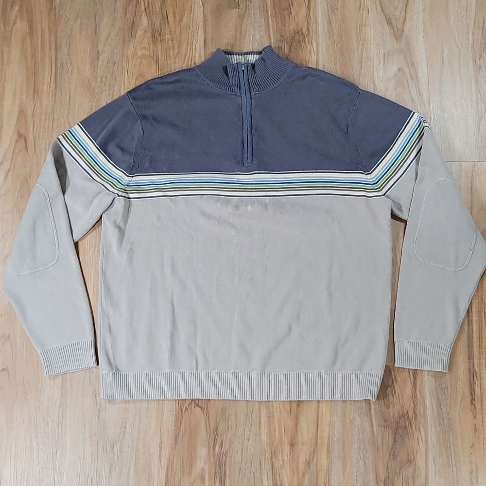 💜Gap Blue & Taupe Mock Neck 1/4 Zip Sweater Men's XLarge